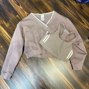 NWOT Victoria’s Secret Premium Fleece Cropped Sweatshirt & Sports Bra XL